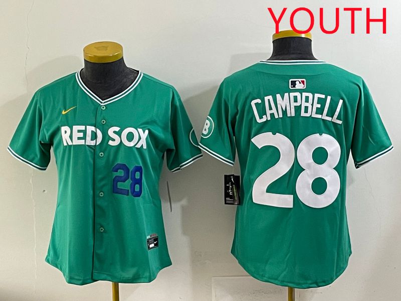 Youth 2025 Boston Red Sox 28 Campbell Dark Green Joint Name Nike MLB Jersey style 2